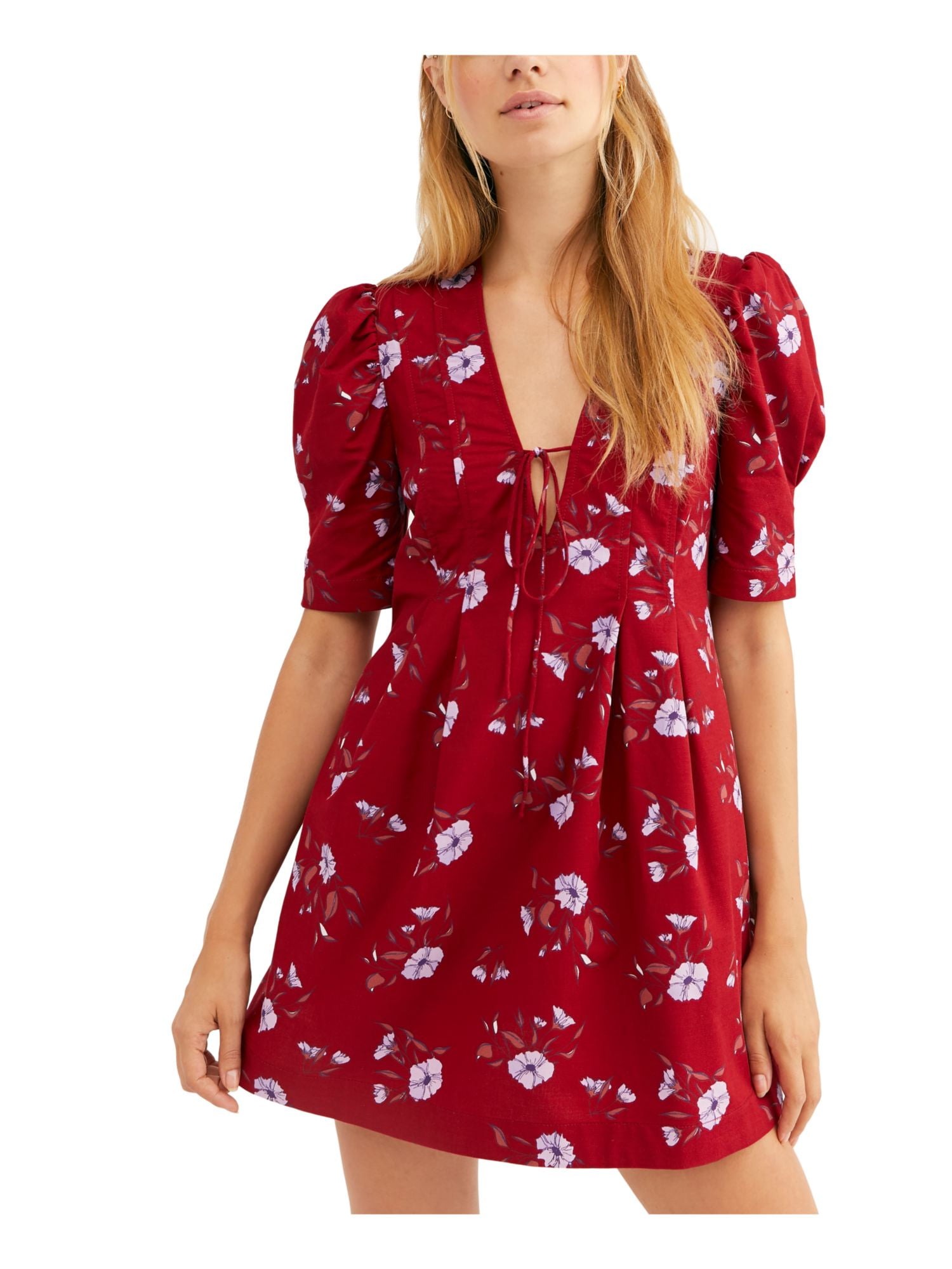Red Floral Short Sleeve Fit ...