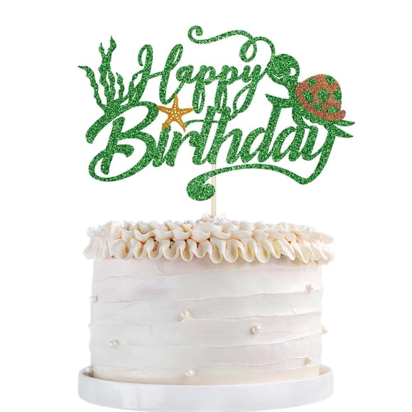 Decoración para pastel con tortuga marina Qertesl Feliz Cumpleaños