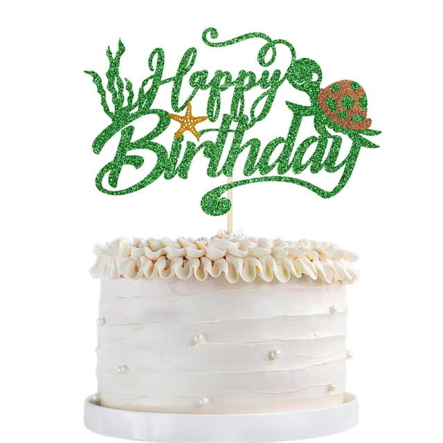 Decoración para pastel con tortuga marina Qertesl Feliz Cumpleaños