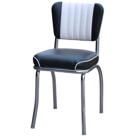Richardson Seating Corp 4290BLKWF 4290 Dual Tone Channel Back Diner Chair -Black- with 2 in. Waterfall Seat - Chrome