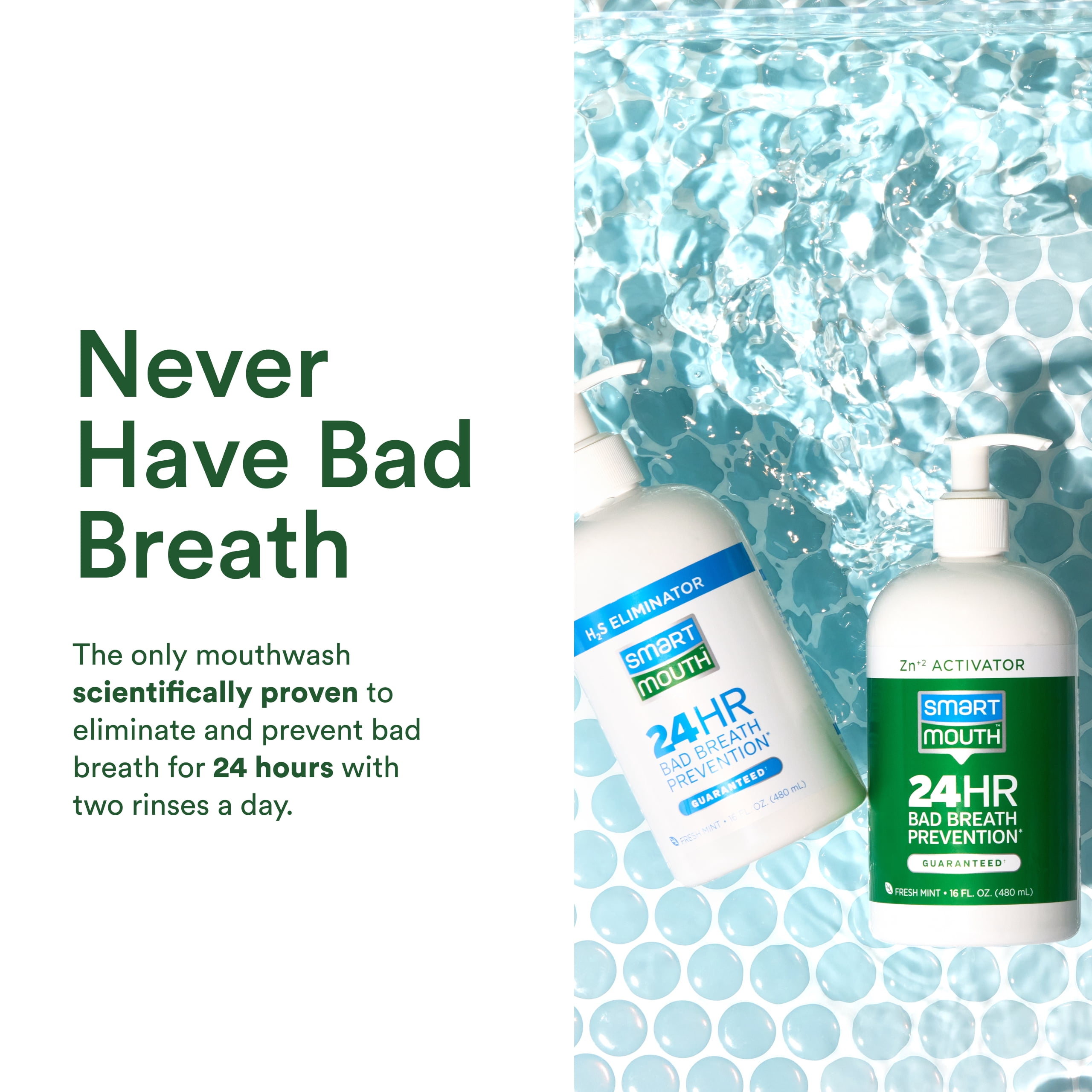 SmartMouth Original Activated Mouthwash with Pumps, Bad Breath Support, 2 Bottles (16 fl oz Each)