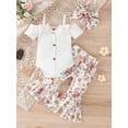 thumbnail image 2 of Bagilaanoe 3pcs Newborn Baby Girl Long Pants Set Short Sleeve Cold Shoulder Romper Tops + Flare Trousers + Headband 3M 6M 12M 18M 24M Infant Casual Outfits, 2 of 9