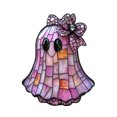 thumbnail image 2 of YYDENG Halloween Decor Acrylic Ghost Pendant with Rhinestone Bow Stained Glass Window Ornament Pink B, 2 of 3