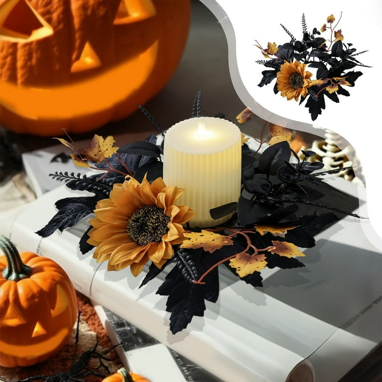 Yyuenw Halloween Maple Flower Wreath Candle Rings, Purple Pansy