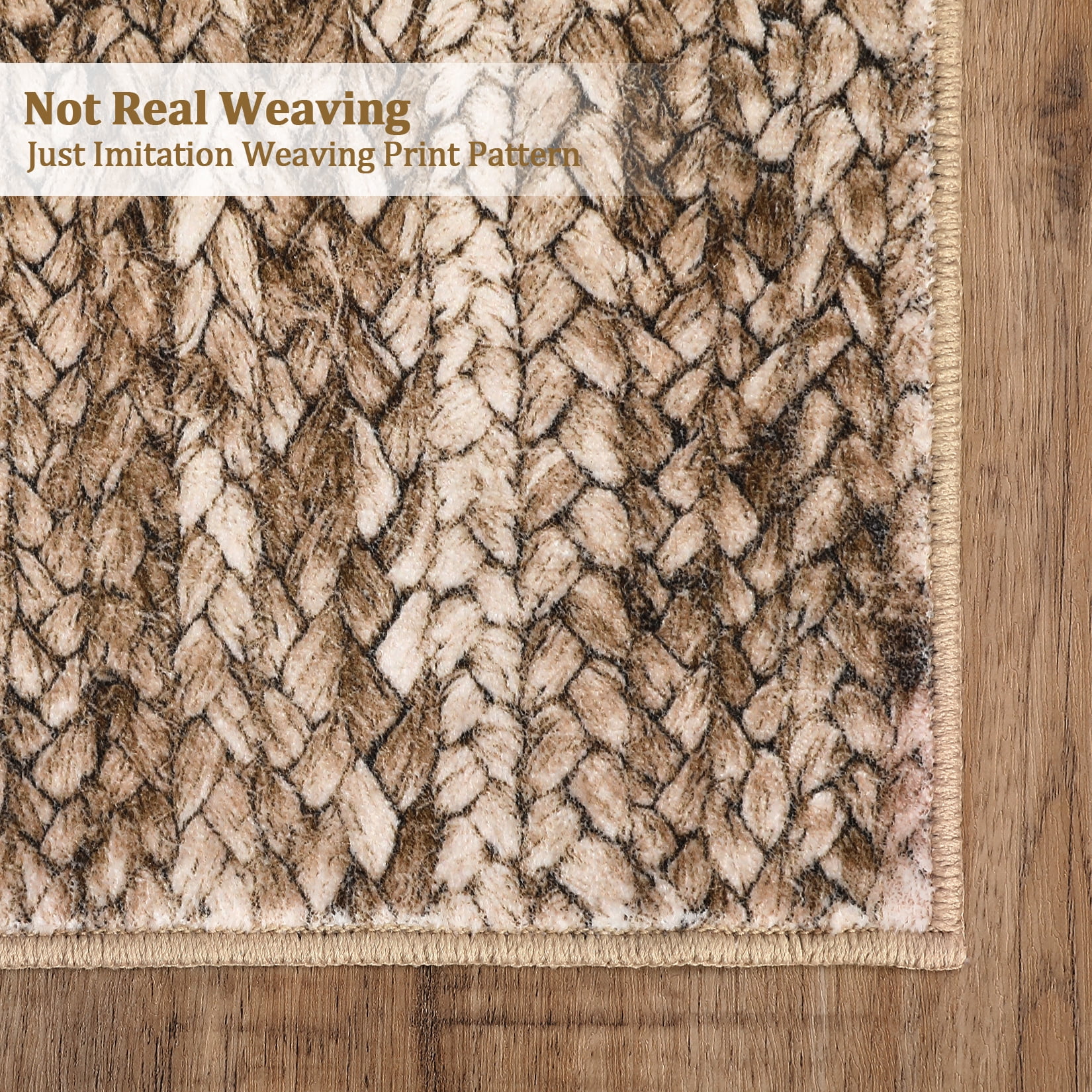 FairOnly 8'x10' Brown Machine Washable Living Room Area Rugs Modern Braided Print Non Slip Rugs for Bedroom Home Office Rug Indoor Floor Carpet