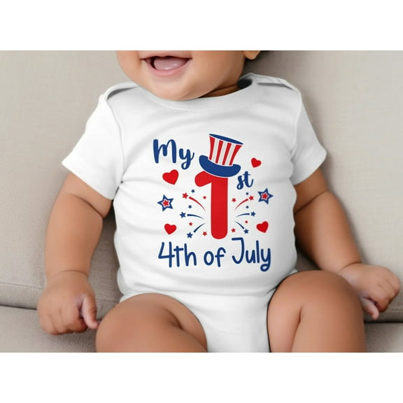 My 1st Fourth of July Baby Bodysuit, Cute Patriotic Infant One-Piece, Newborn July 4th Outfit, Stars Stripes Celebration Apparel