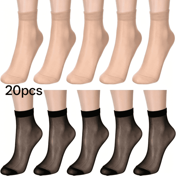 TELOLY 10 Pairs Nude Ankle Socks High Sheer Socks Breathable Stocking Sock Summer Premium Nylon Reinforced Toes Comfortable Silk Sock for Women