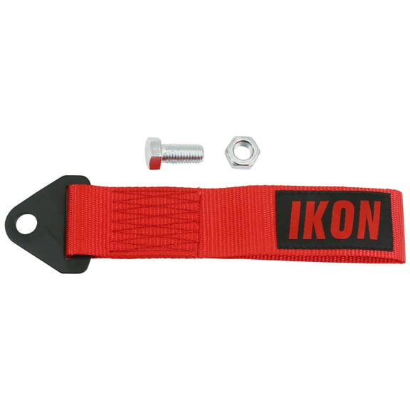 Ikon Motorsports Red Tow Strap Compatible with Universal Truck SUV ATV UTV Off-road, 5700lbs Heavy Duty Custom Decorative Trailer Belt Rope Hook w/ IKON Logo