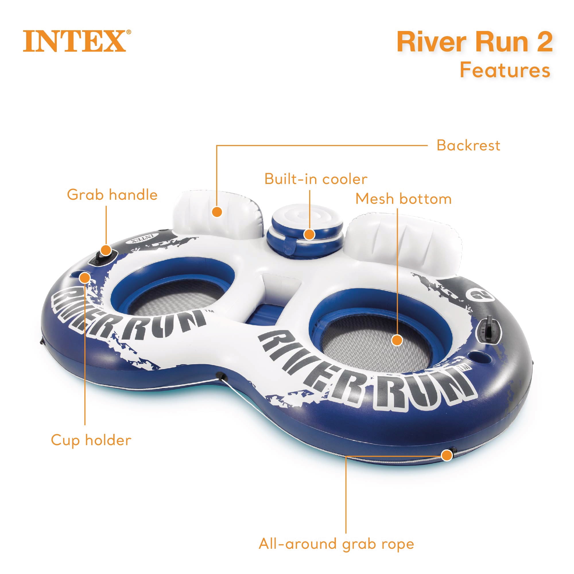 INTEX River Run Connect Inflatable Raft (4 Pack) + 2 Person Cooler Tube