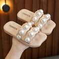 thumbnail image 2 of Staki Girl's Pearls Dress Flat Sandals Glitter Rhinestone Summer Open Toe Teens Slides Beige,11 Little Kid, 2 of 7