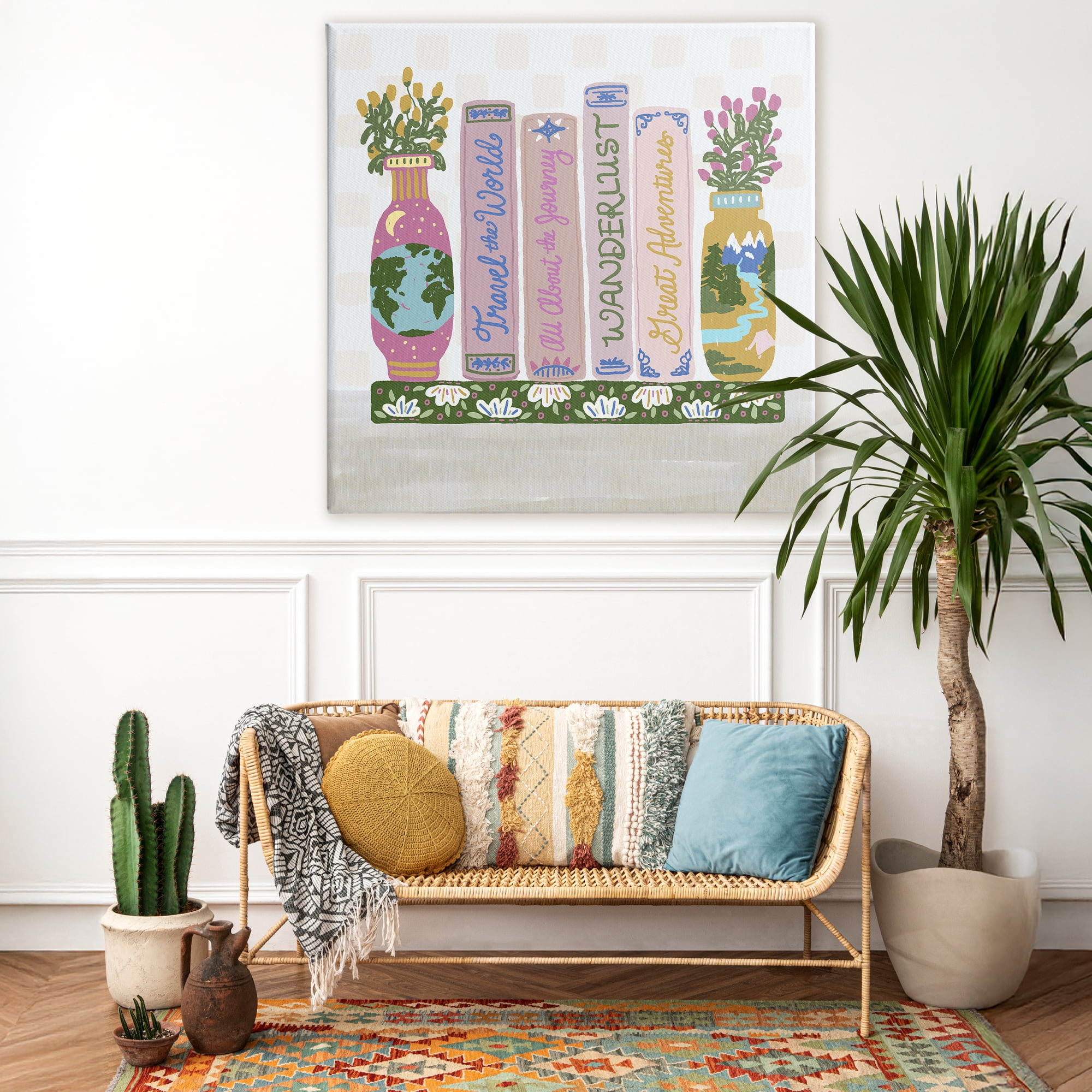 Stupell Industries Boho Travel Books Shelf Canvas Wall Art, design by Connie Summers