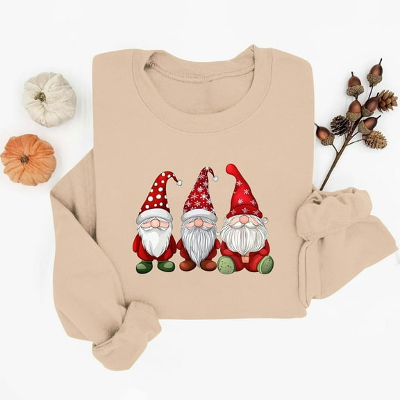 HOMBOM Womens Winter Sweatshirts Cute Crewneck Christmas Pullover Merry Beige Xmas Sweatshirt for Adult Santa