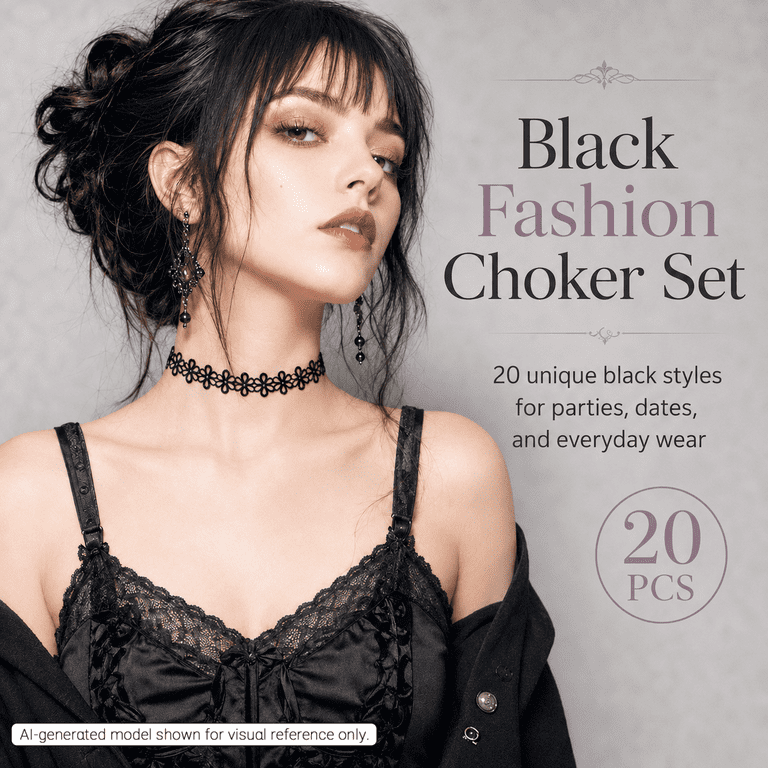 Kabuer Choker Necklace Set for Women, Velvet Black, Lace, Gothic