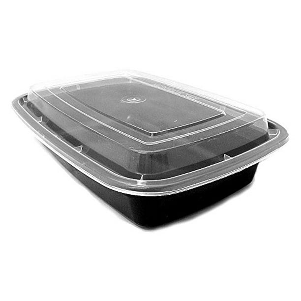 32 oz. Black Rectangular Microwavable Food TakeOut Containers w/Lid