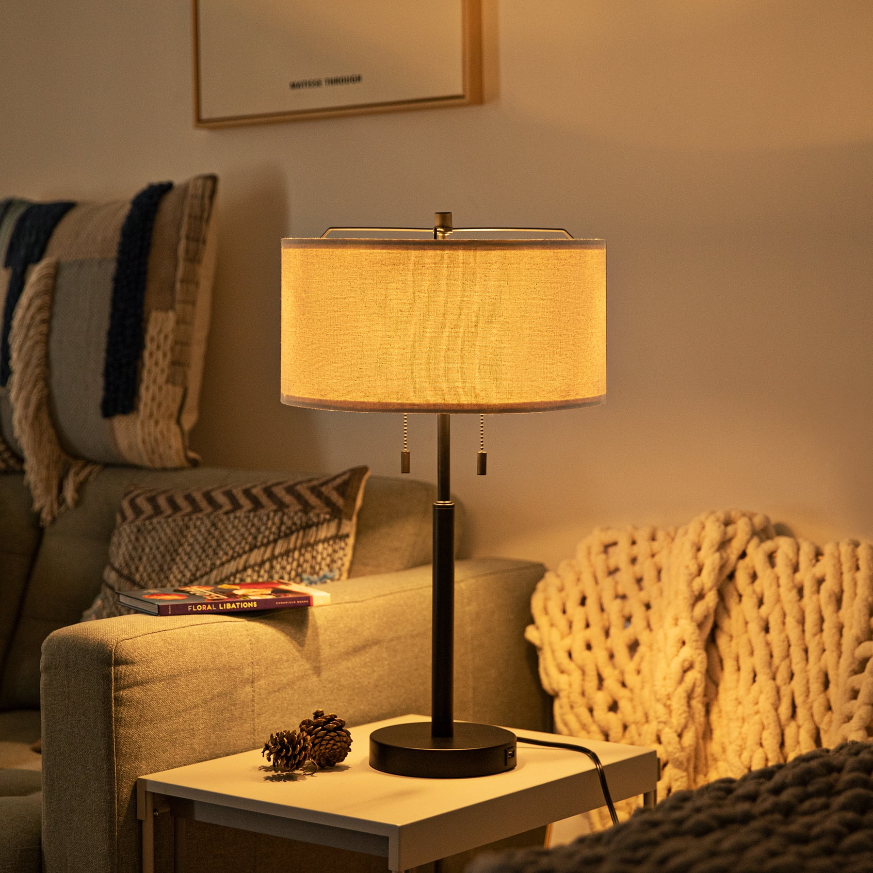 Bestco 24" Table Desk Lamps w USB Port & AC Outlet for Home Office Decor, Set of 2
