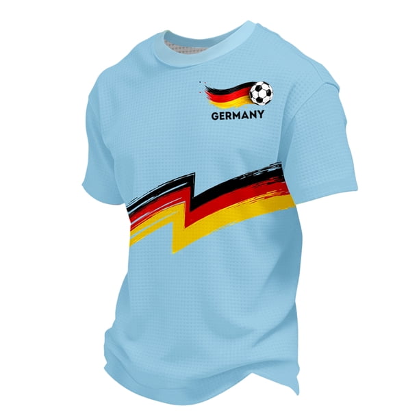 Women's Germany Football Graphic T-Shirt, Men's Soccer Graphic T-Shirt, Casual Short Sleeve Sports Top for Workout for Soccer Tournament 2026 Light Blue Size: 3XL