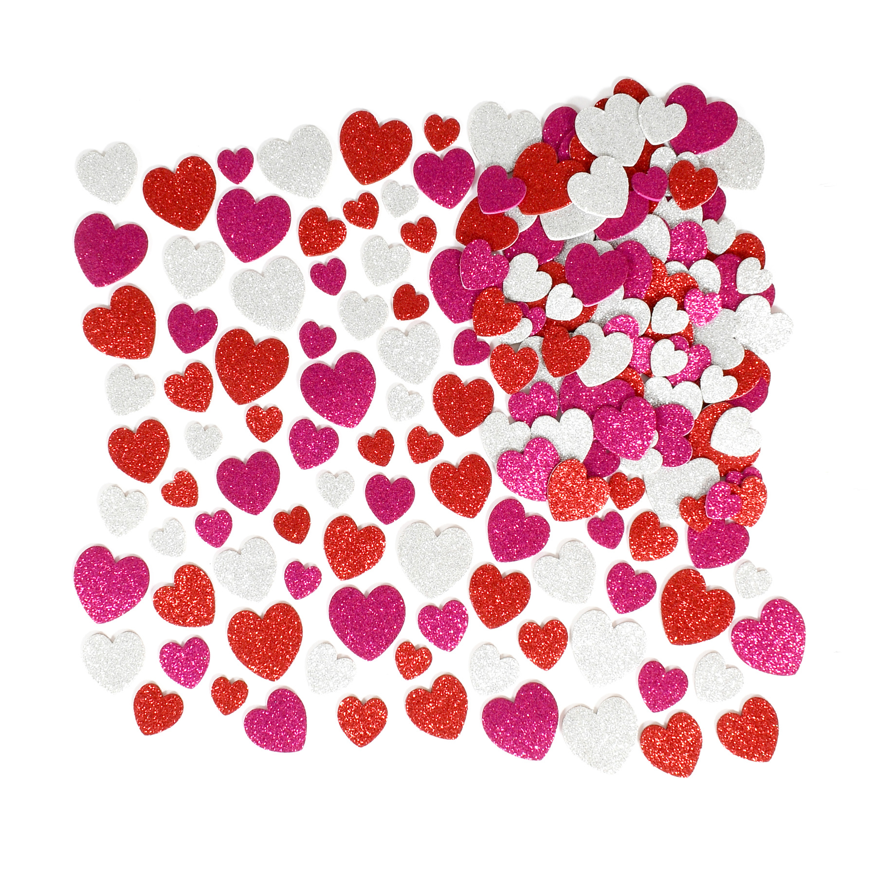 READY 2 LEARN Glitter Foam Stickers - Hearts - Red, Pink and Silver - 168 Per Pack - 3 Packs
