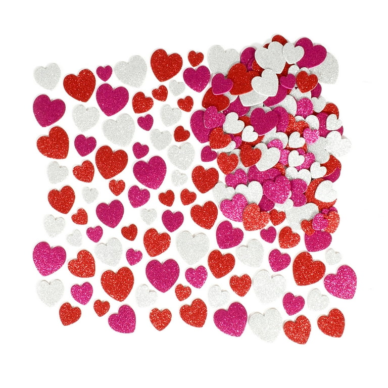 Valentine's Day Pink & Red Glitter Heart Foam Stickers, 120ct. by