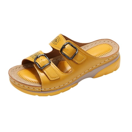 

VKEKIEO Women s Leisure Vacation Comfortable Belt Buckle Wedge Beach Sandals