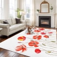 thumbnail image 2 of Large Area Rugs for Living Room Bedroom, Red Flowers 5'x8' Rug Washable Carpet Runner Indoor Outdoor, Watercolor Spring Country Botanical Floral Non Slip Floor Mats Rug for Kitchen, Bathroom, 2 of 8