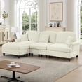 thumbnail image 4 of Modular L Shaped Sectional Couch with Ottoman, Chaise Lounge Sofa with Removable Ruffles Pleats Skirts, 3-Seat Deep Seat Sofa for Living Room, Beige, 4 of 7