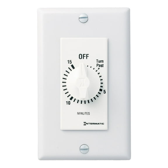 Intermatic FD15MHW 15-Minute Spring-Loaded In-Wall Countdown Timer for Fans and Lights with Hold, White