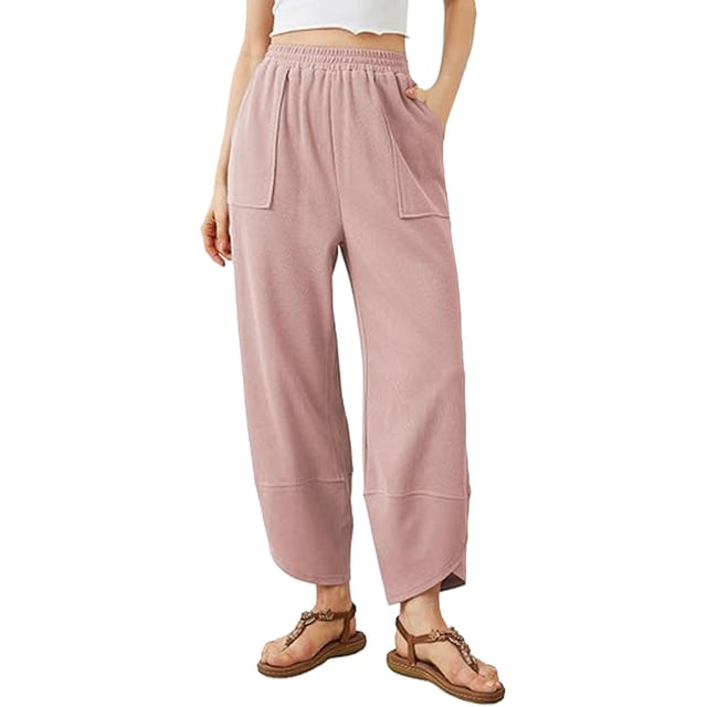 Pantalones harem holgados de pierna ancha para mujer - Cintura elástica, bolsillos laterales - Informales/playa/yoga - Tallas S-XL