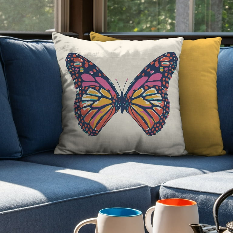 16 X16 Inch White Beaded Butterfly Design Hand Embroidered Decorative Throw Pillow Cover popular for Living Room TC101