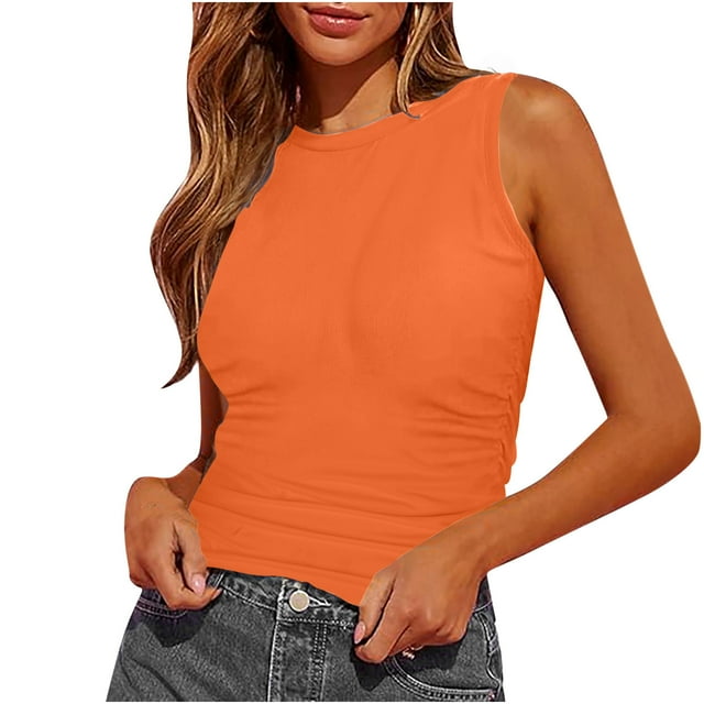 LOVZFMLL Tank Tops for Womens Tank Summer Sleeveless High Neck Slim Fitted Blouse Side Ruched Basic Tees Shirts