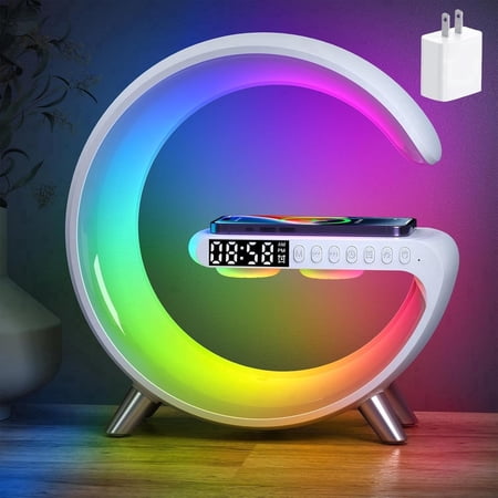 Smart LED Bedside Lamp with Bluetooth Speaker, 15 W Wireless Charging, Alarm Clock & Night Light photo Smart LED Bedside Lamp with Bluetooth Speaker, 15 W Wireless Charging, Alarm Clock & Night Light