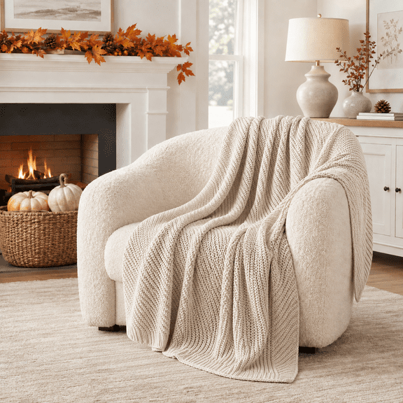 Unikome Knit Throw Blanket 50" x 60", Soft Lightweight Blanket for Couch, Sofa and Bed, Breathable All Season Decorative Throw, Khaki