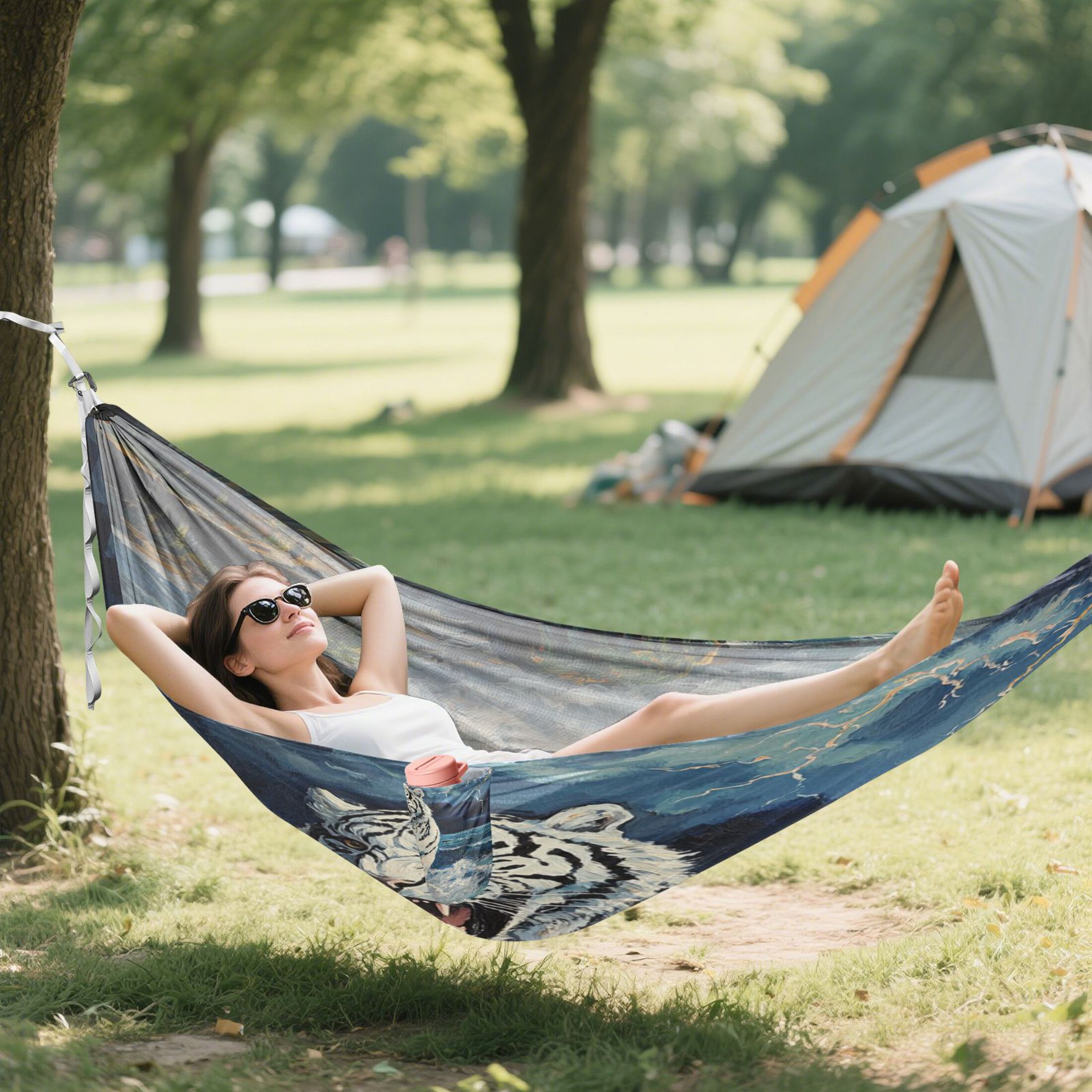 Hammock Camping Hammock Nylon Portable Hammock Travel Camping Hammock The Sea and The White Tiger