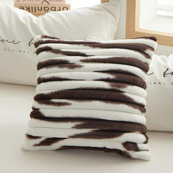 Nvzi Faux Fur Plush Throw Pillow Covers Set of 2, Luxury Fuzzy Striped Soft Pillowcases with Velvetback, Square Gradient Decorative Cushion Cover for Sofa Couch Bedroom (Coffee,18"x18")