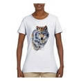 thumbnail image 2 of Wolf Oil Painting Animal Lover Womens Graphic T-Shirt, White, Large, 2 of 3