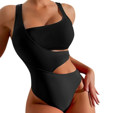 IDALL Bikini Sets Bathing Suit Swimsuit For Bathing Suits Deep U Neck Color Block Bathing Suit Swimwear Swim Suits for Women Swim Suits for Women Black S(Clearance Sales)