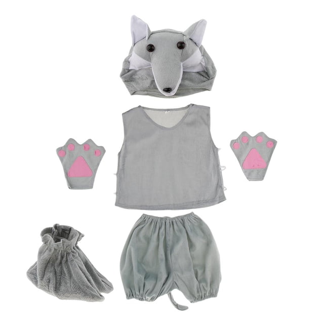 Juego de 5 piezas de disfraces de felpa de animales para niños, con forma de , sombrero incluido, pantalones cortos, guantes, zapatos para fiesta Zulema Pijamas de animales para niños