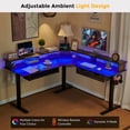 thumbnail image 3 of KeyWhat 60" L Shaped Standing Desk, Electric Height Adjustable Computer Desk with Shelves & Keyboard Tray & LED Strip & Power Outlets, Dark Rustic Oak, 3 of 7
