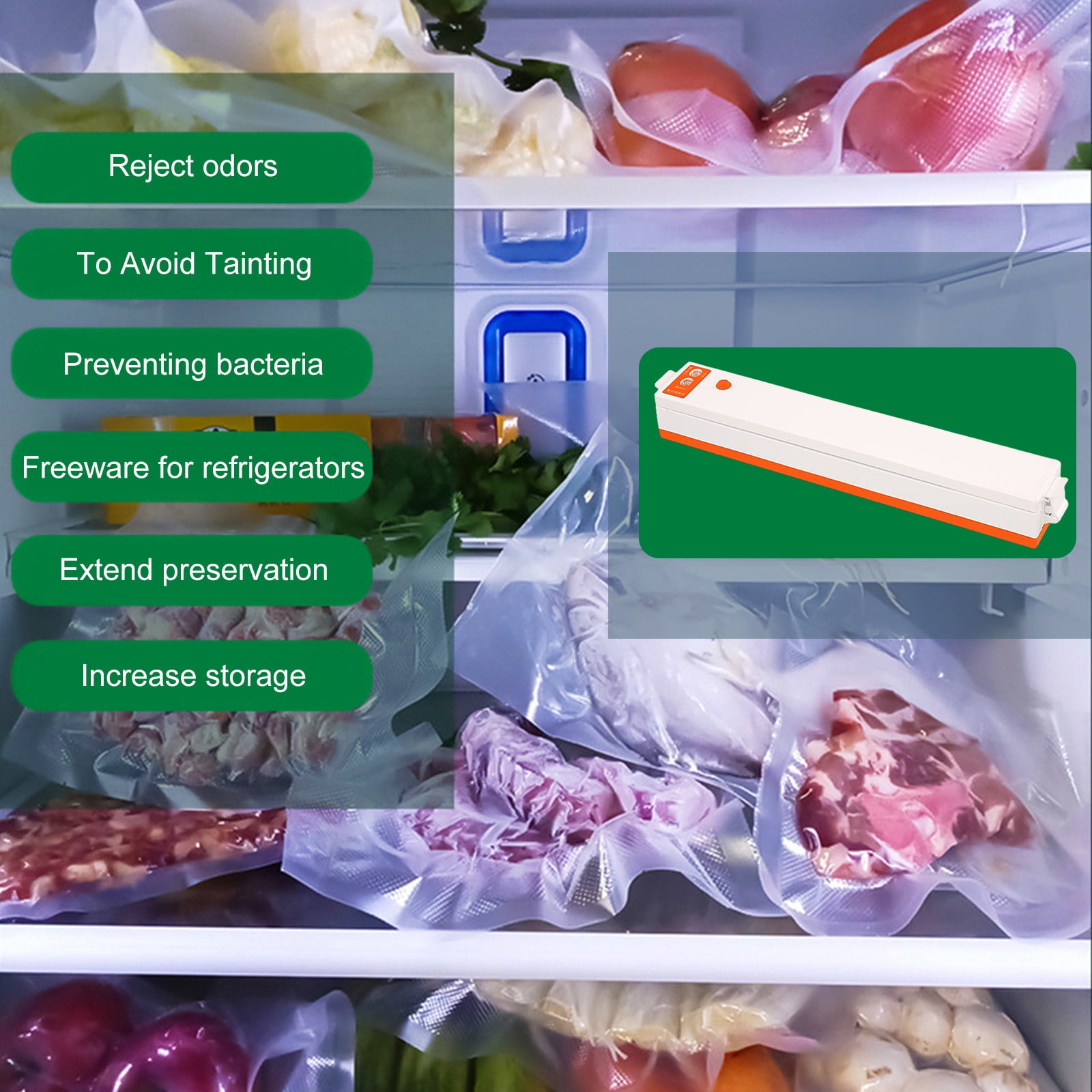 Byujiro Vacuum Sealer Machine with 10 Vacuum Bags, Automatic Household Food Sealer, Compact Air Sealing System for Food Storage, Meal Prep & Kitchen Organization