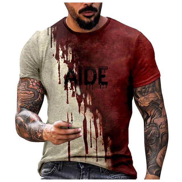 Playeras Hombre Gimnasio Hombres Letras Teñidas Cuello Redondo Manga Corta Camiseta Casual Tendencia Suelta Y Cómoda Superior