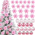 thumbnail image 1 of wonima02 49 Pcs Christmas Tree Decoration Set Include Christmas Tree Topper, 24 Glitter Xmas Flowers 3 Sizes, 24 Pcs 2.36 Inch Xmas Ball Ornaments for Holiday Party Decorations(Pink), 1 of 1