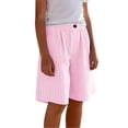 thumbnail image 2 of Girls Shorts Size 10-12 for School Striped Lightweight Pants Summer Stretch Elastic Waist Bermuda Shorts 4-13 Years Pink 150, 2 of 7