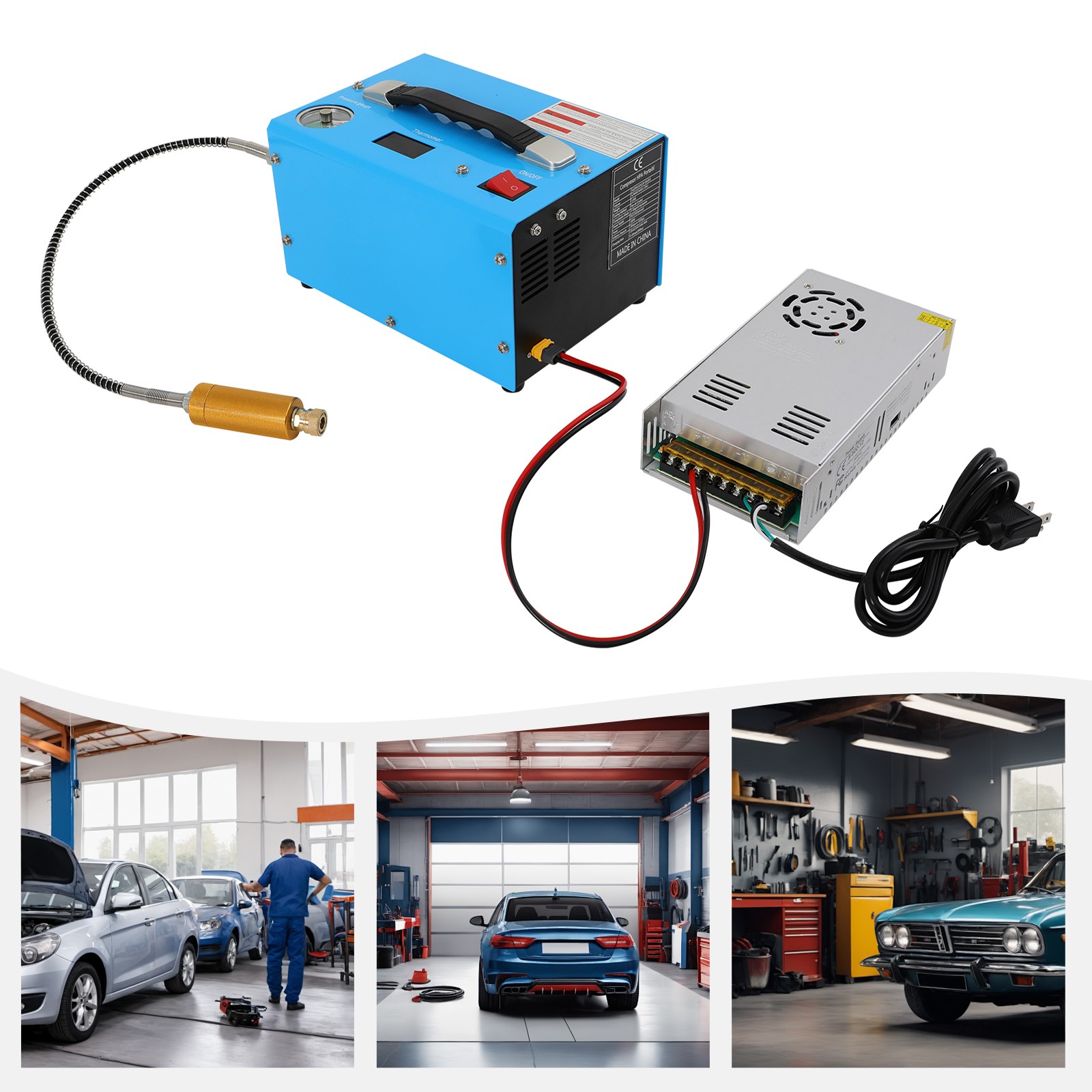 4500PSI PCP Air Compressor, Auto Stop, 12V/110V 250W for Paintball/Diving/Tanks