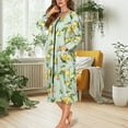 thumbnail image 3 of Xoenoiee Lemon Plumeria Flower Print Womens Housecoat Zip Robe Zip Up Front Robe Bathrobe Zipper House Coat Crew Neck Loungerwear Nightgowns with Pockets, 3XL, 3 of 7