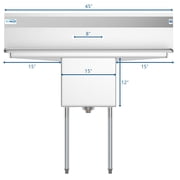 Freestanding Stainless Steel 45 in. 2-Hole Single Bowl Commercial Kitchen Sink