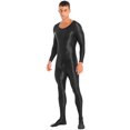 thumbnail image 2 of YONGHS Men's Shiny Glossy Long Sleeve Unitard Full Bodysuit Leotard Jumpsuit Halloween Zentai Black M, 2 of 7