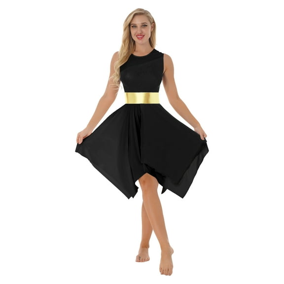 Alvivi Womens Sleeveless Color Block Modern Dance Dress S-XXL Black M