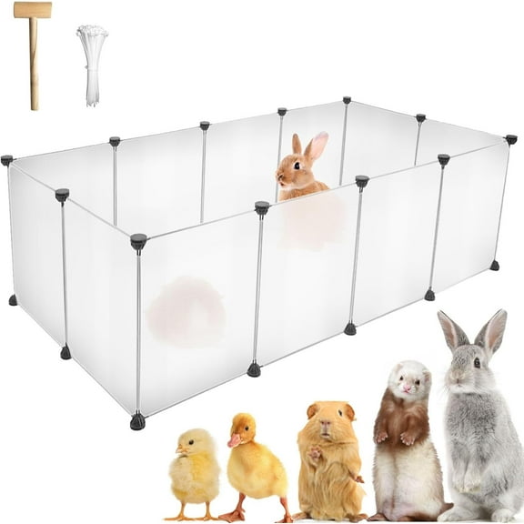 12 Panels Translucence Small Animals Playpen,14" x 14" Portable Pet Playpen,Plastic Enclosure,Puppy Play Pen for Indoors Outdoor Pet Fence for Guinea Pigs,Bunny,Ferrets,Hamsters,Hedgehogs