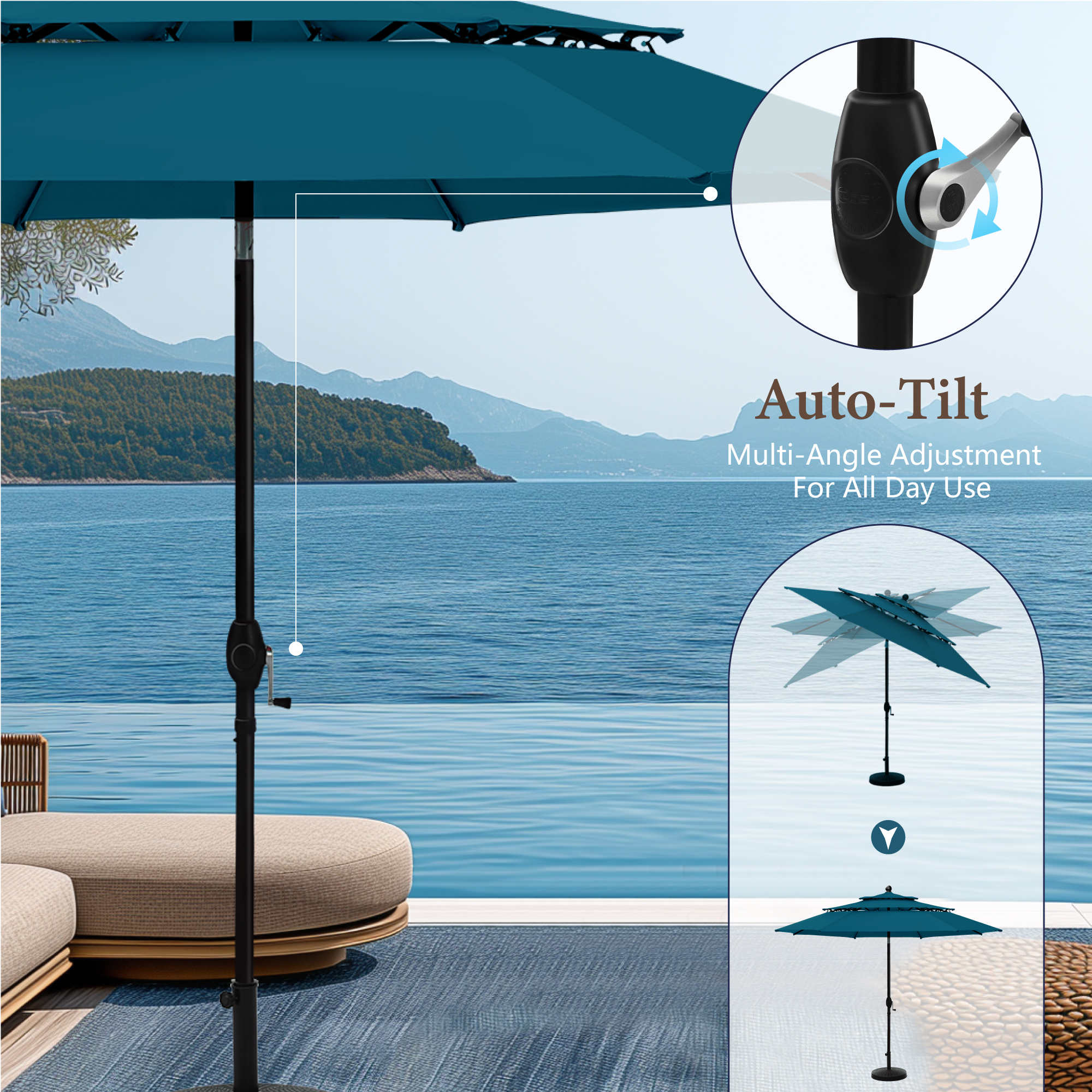 Summit Living 10ft Market Umbrella with Auto-Tilt, Cerulean photo 5