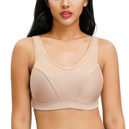 

Deyllo Women s High Impact Full Coverage Wireless Plus Size Sports Bra Beige 42G