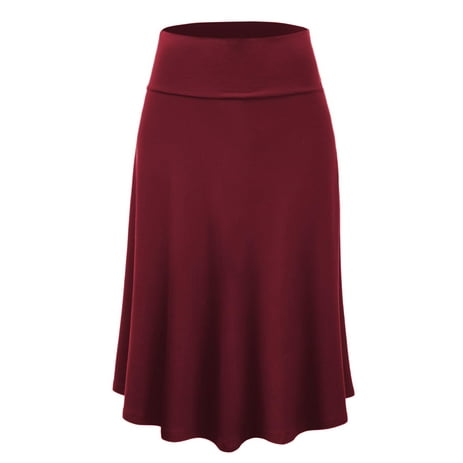 MBJ WB1105 Womens Lightweight Fold Over Flared Midi Skirt XL WINE